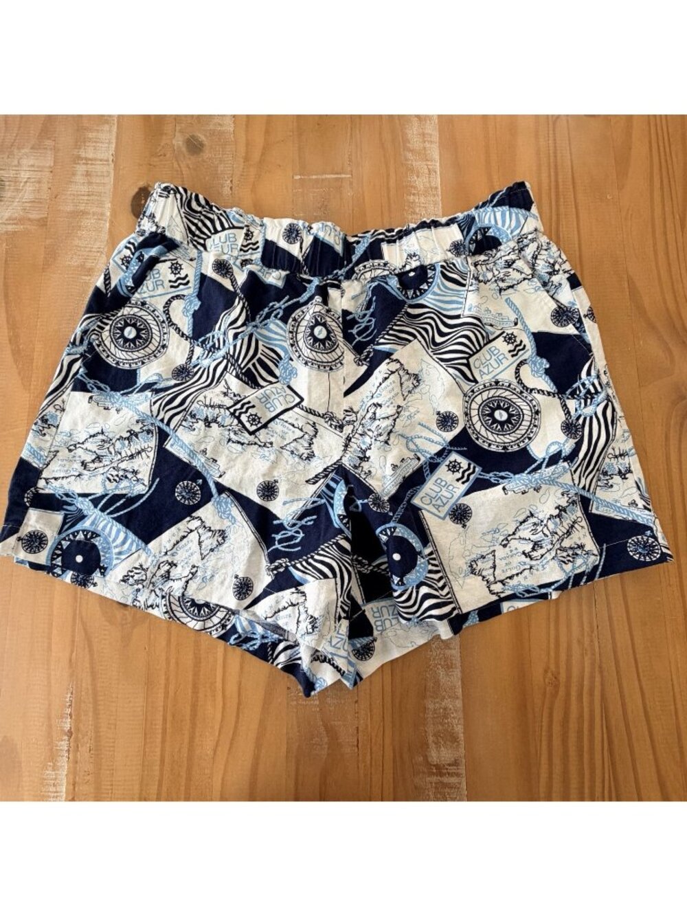 NWOT Talbots Shorts XLP Nautical Theme Linen Blend Pull On Blue White Pockets